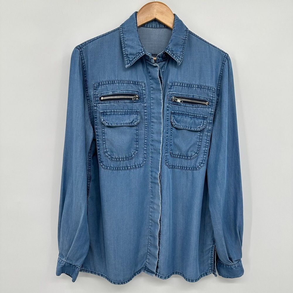 Vintage Howard Wolf‎ Denim Top Shirt Blouse Size 8 Pockets Tencel Blue USA M L